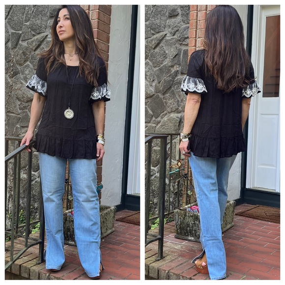 27 Chic Solid Lace Contrast Sleeves Tunic top - Picture 1 of 5